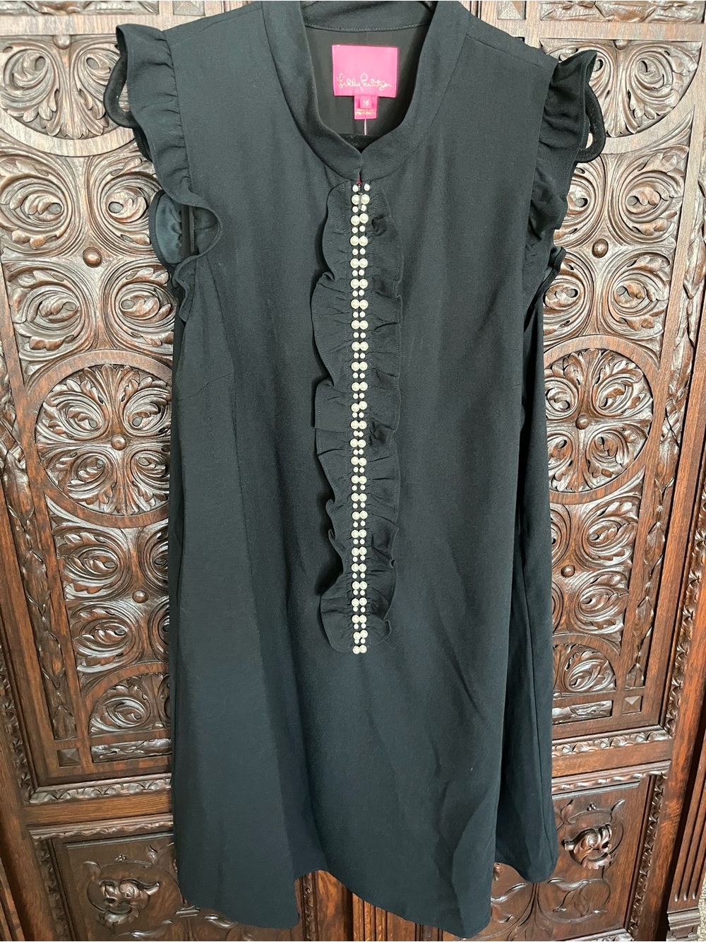 Lilly Pulitzer Black Ruffle-Pearl Adalee Sleeveless Midi Dress